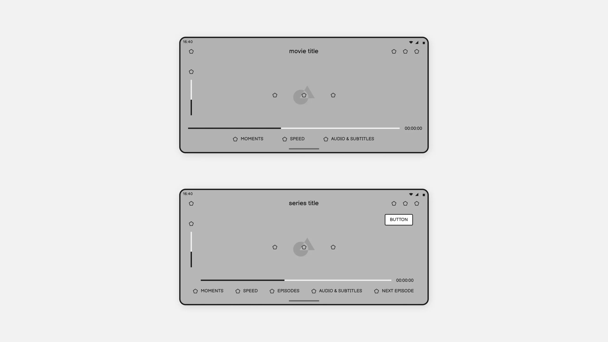 Streaming player screen wireframes